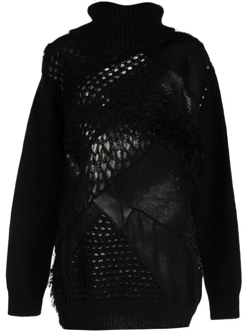 Panelled roll-neck jumper - Black