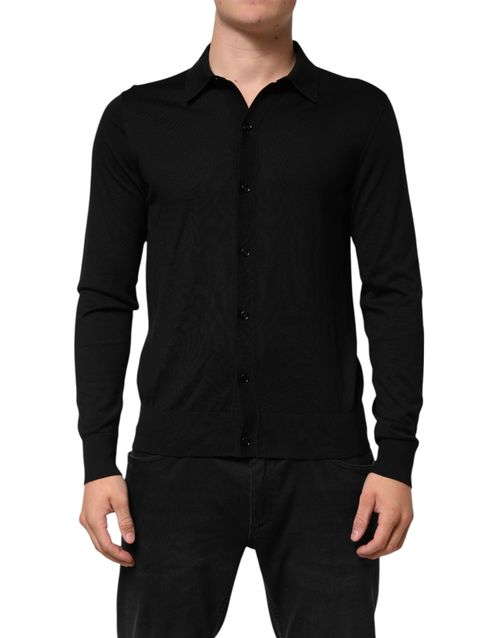 Pure Silk Button-Up Shirt — Black