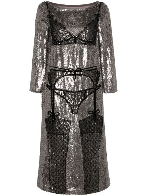 Wiederhoeft lingerie-beaded sequinned midi dress - Silver
