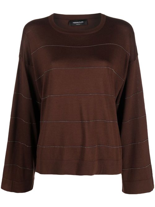 Bead-embellished crew-neck sweatshirt - Brown