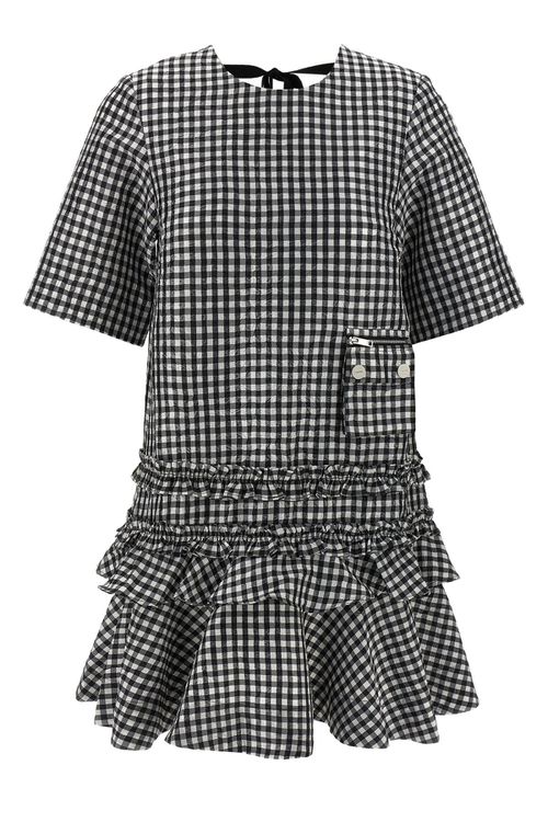 'Crinkled Check Mini' Dress