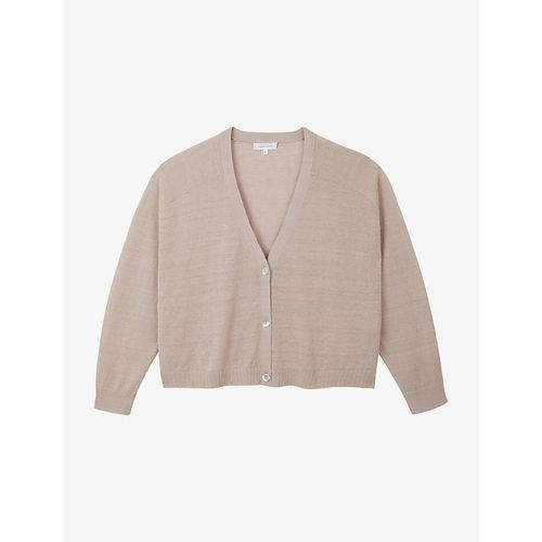 Womens Relaxed-Fit V-Neck Linen-Blend Cardigan