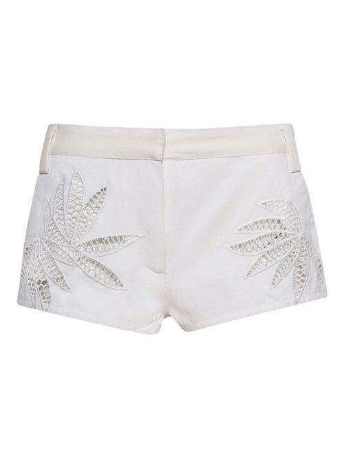 Rider leaf-embroidered cotton shorts - White