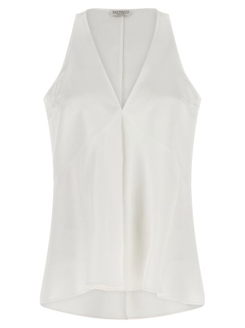 Cotton-Silk Satin Tank Top — White