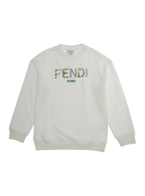 White Sweatshirt with Round Neck and Logo Lettering on the Front in Cotton Girl Sweatshirts - Kids