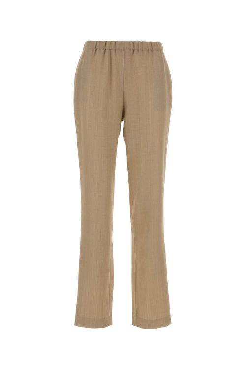 Viscose Wool Blend Trousers — Beige
