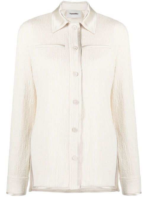 Satin-collar long-sleeved shirt - Neutrals