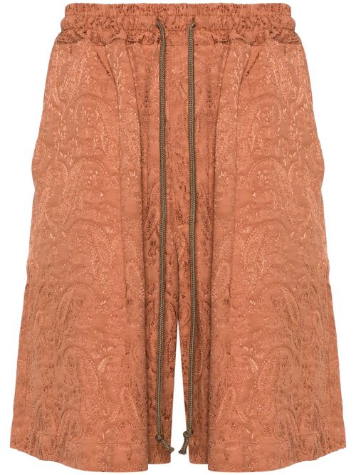 Paisley-jacquard elasticated-waist shorts - Orange