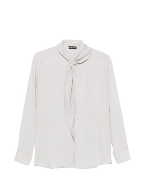 Silk-Blend Pussy-Bow Blouse — Grey