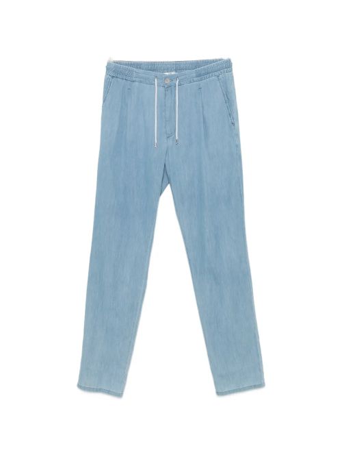 Drawstring-Waist Pleated Trousers — Blue