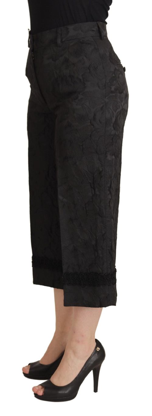 Brocade High-Waist Cropped Trousers — Black