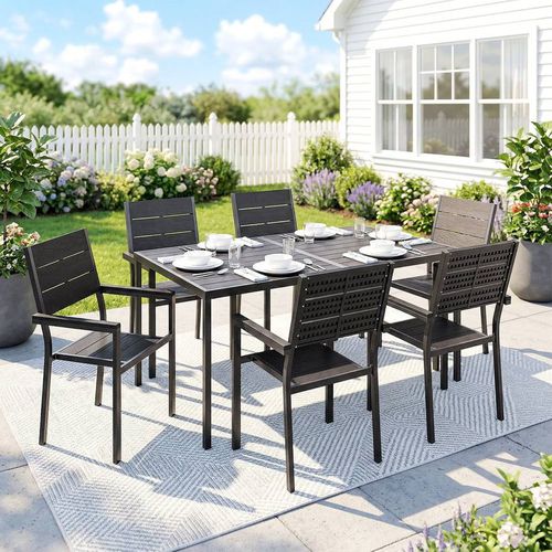 Outsunny 7 Pieces Outdoor Dining Set, Garden Table And Chairs Set, Black