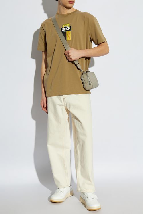 T-shirt With Patches And Print, Men's, Beige