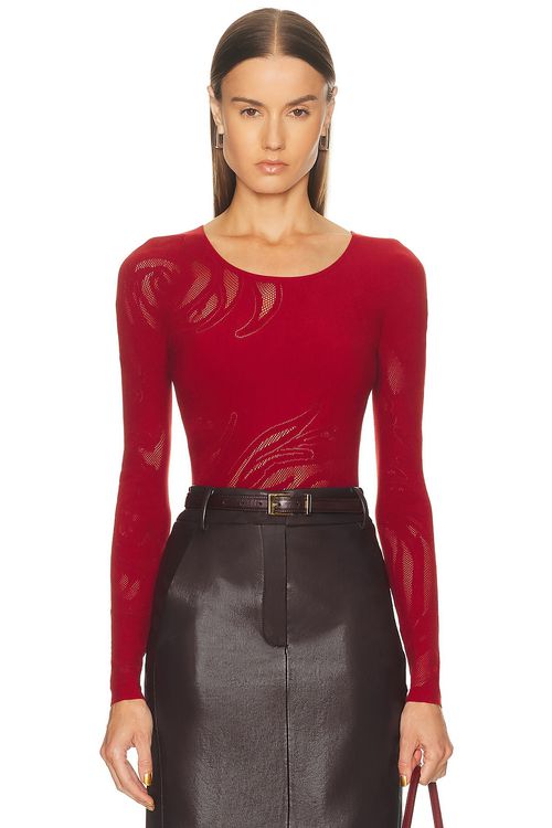 Wolford Rose Net Bodysuit in Red