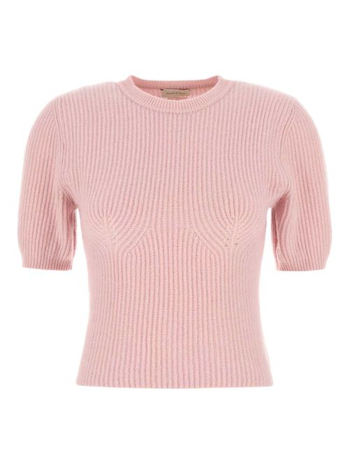 Ribbed short-sleeve sweater - Pink