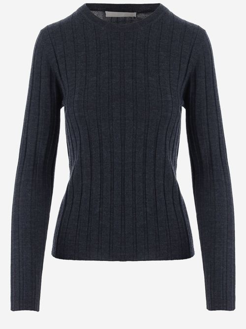Ribbed Wool Knit Sweater — Gray