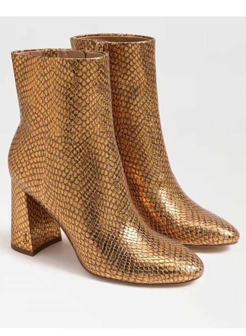Women's Croco Block Heel Boot In Gold