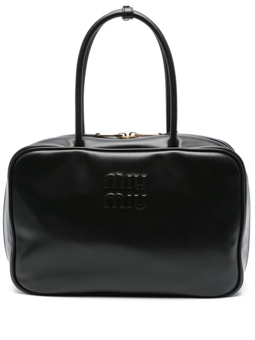 Logo-embossed leather shoulder bag - Black