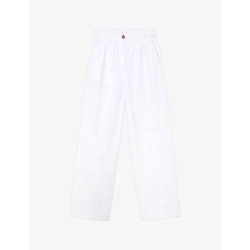 Womens White Two Pleat Wide-leg Linen Trousers
