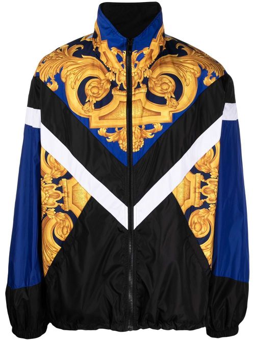 Baroque-print zip-up jacket - Black