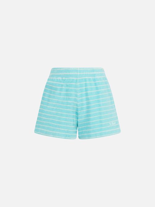 Striped Terry Cate Pull Up Shorts Green Pant - Women