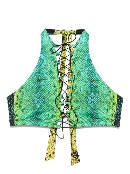 Snake-print bikini top - Green