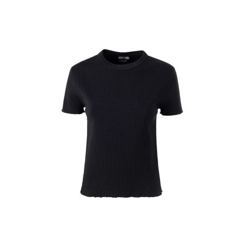Stretch Ribbed Silk T-Shirt — Black