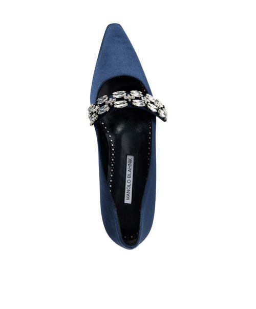 Crystal-embellished satin point-toe flats