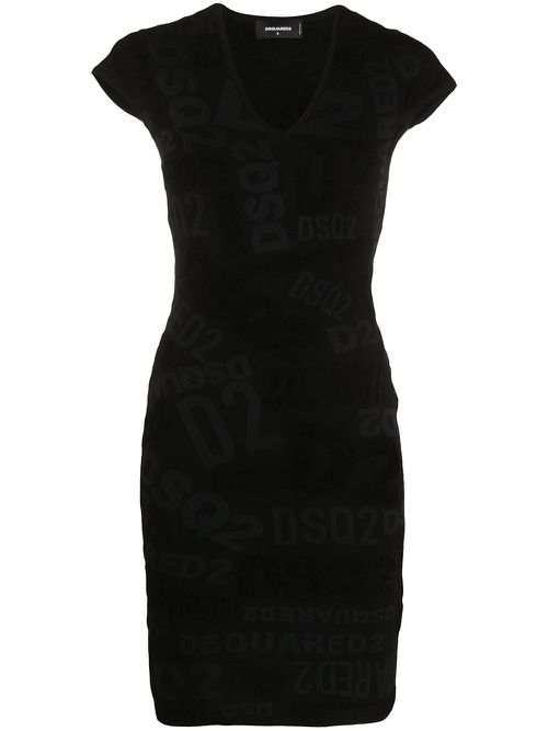 Chenille logo print dress - Black