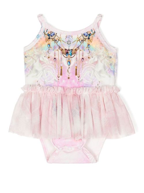 Graphic-print tulle dress - Pink