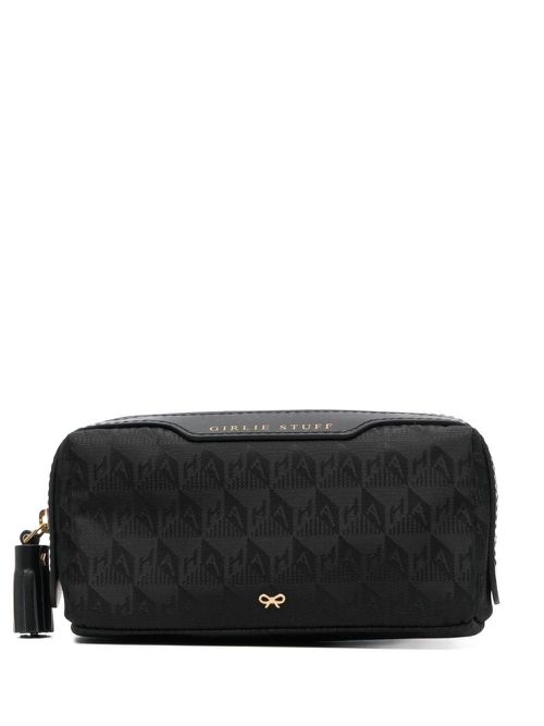 Jacquard-logo leather makeup bag - Black