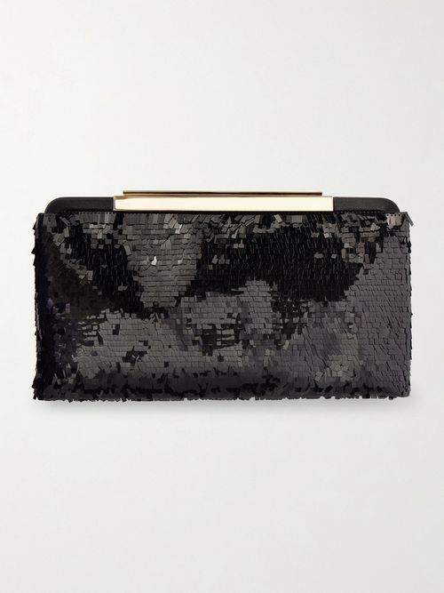Sequined Satin Clutch - Black