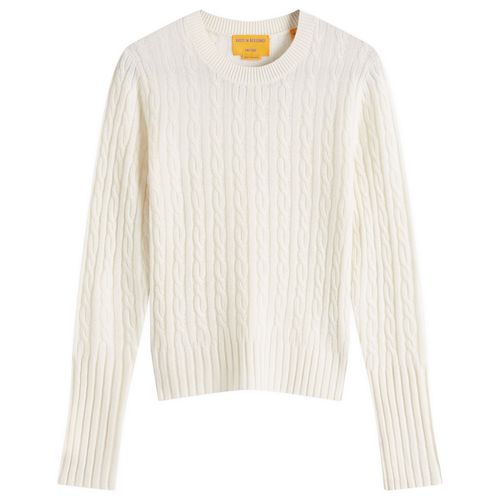 Women's Cable Shrunken Crew In Cashmere in Cream