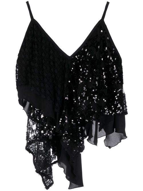 Asymmetric embellished vest top - Black