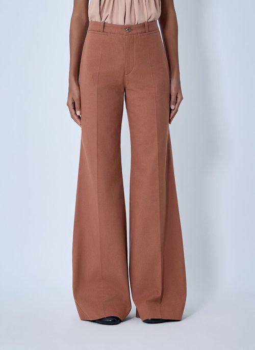 Flared Cotton Canvas Pants - Woman Pants Brown Fr