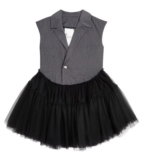 Embellished pinstripe tulle dress