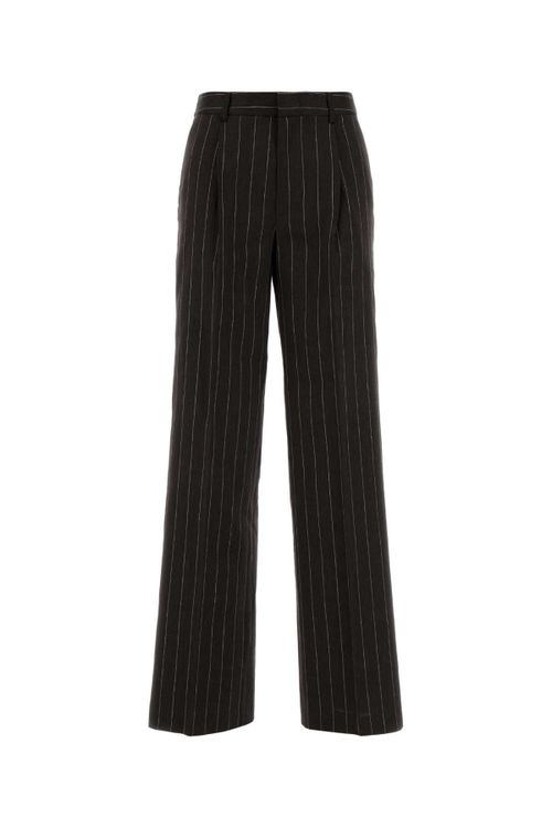 Pinstriped Linen-Cotton Trousers — Brown