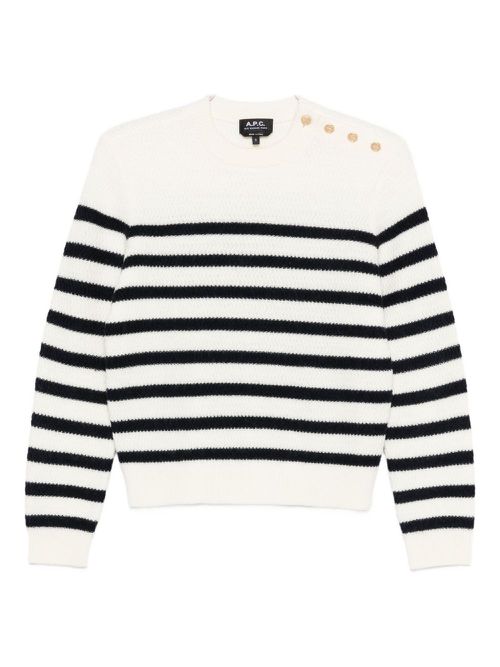 Striped button-shoulder jumper - Neutrals