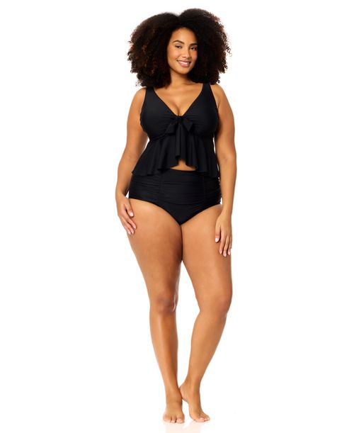 Plus Size Underwire Topanga Ruffled Swim Tankini Top - Black