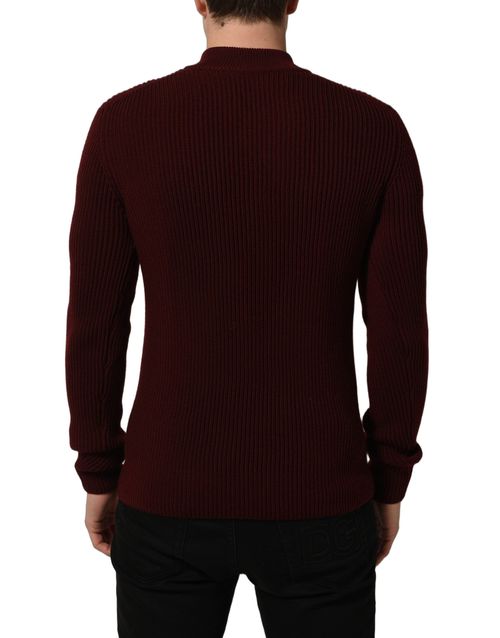 Half-Zip Ribbed Virgin Wool Sweater — Burgundy