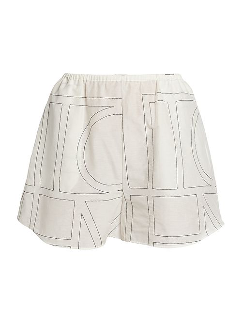 Women's Monogrammed Cotton Straight-Leg Shorts - White Black