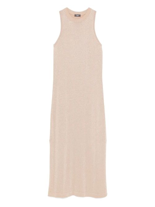 Ribbed Lurex Maxi Dress — Beige