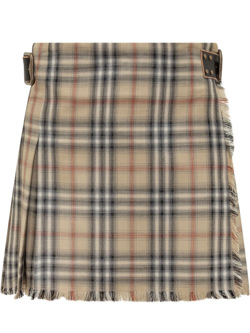 Fringed Mini Skirt with Check Pattern