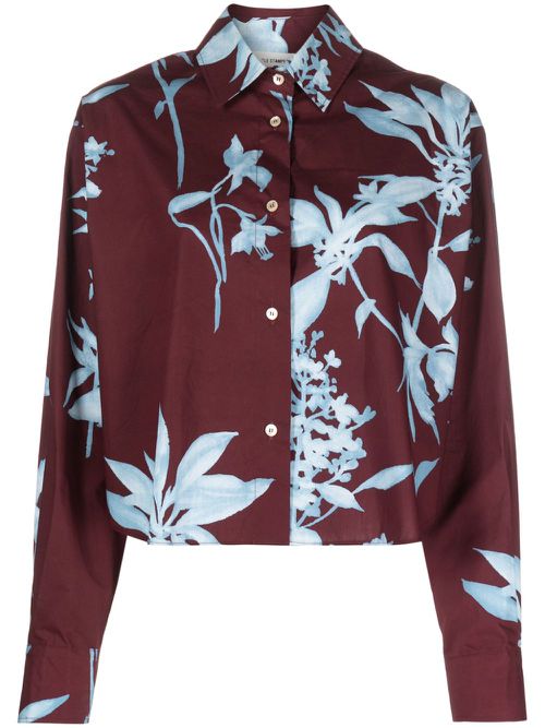 Floral-print cotton shirt - Brown