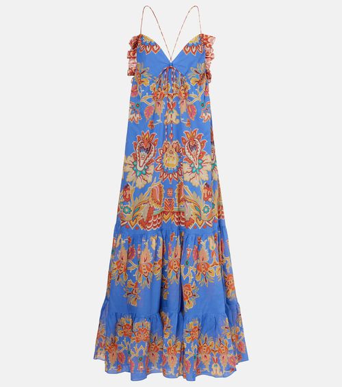 Printed open-back cotton voile maxi dress