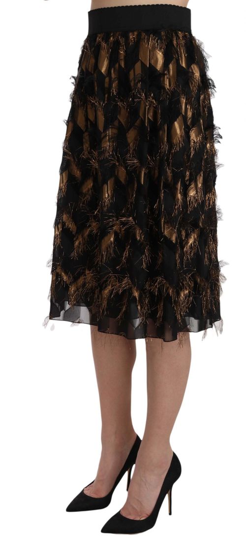 Fringe-Embellished Metallic Skirt — Black