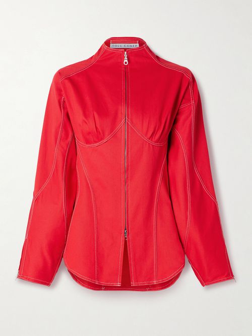Paneled Denim Jacket - Red