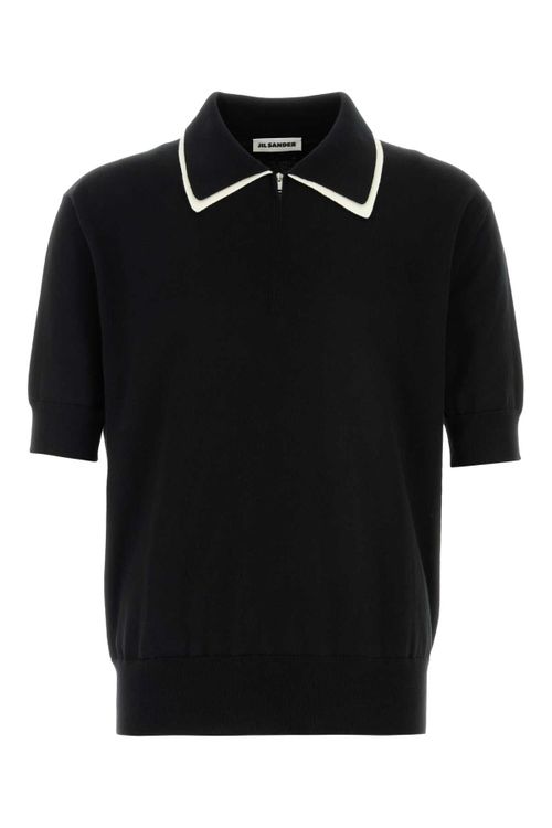 Cotton Piqué with Contrast Collar Polo Shirt — Black