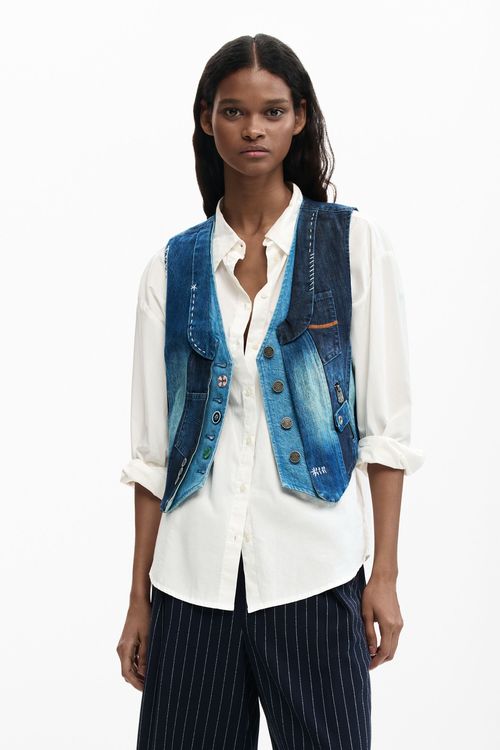 Patchwork denim vest