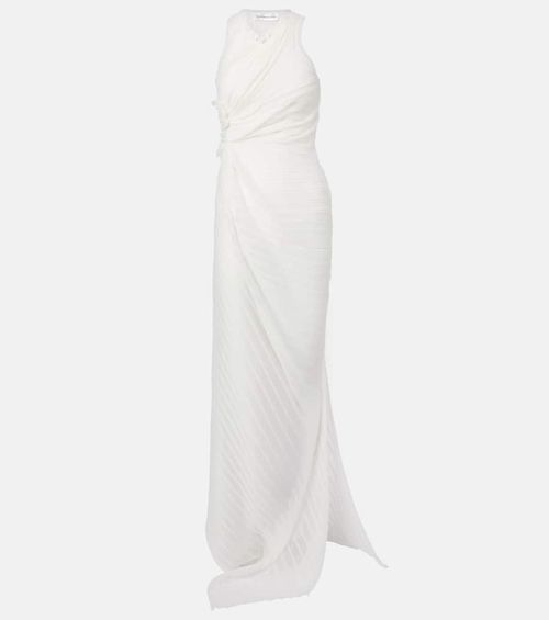Gathered cotton-blend maxi dress